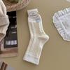 Meias Brancas Leitosas para Mulheres, Meias de Cano Médio com Padrão Torcido Embossado Tridimensional, Simples e Versáteis, Meias Levemente Compressivas Estilo Slouch com Laço