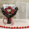 Rosa de flor artificial finalizada com caixa, buquê de crochê de lã de flor artificial tecido à mão para presente de feriado de amigos