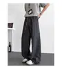 Calça casual xadrez preta e cinza para homens, padrão pied-de-poule estilo preguiçoso, nova calça casual reta de perna larga estilo retro americano para primavera, verão e outono