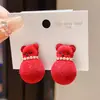 Pendientes de Oso de Terciopelo con Incrustaciones de Pedrería Otoño e Invierno Aguja de Plata Pendientes de Dibujos Animados Lindos Creativos de Nicho Pendientes de Lujo Ligero de Gama Alta para Mujer