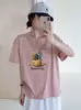 Camisa de Algodão de Bambu Solta Feminina Gola Redonda Manga Curta Versátil Emagrecedora Floco de Neve Algodão Direto da Fábrica