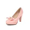 Novos sapatos femininos de bico redondo com laço, moda feminina, camada única, tipo bota, salto alto grosso, tamanhos 32-50, sapatos de comércio exterior