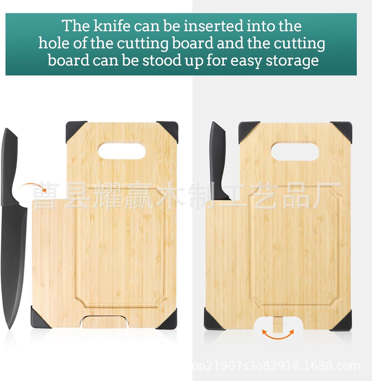 竹制厨房带刀砧板家用切菜板360度可旋转支架披萨面包板BSC