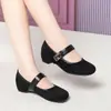 Sapatos de couro dropshipping, sapatos femininos para meia-idade e idosos, sapatos baixos de peça única, estilo Mary Jane, sapatos femininos com um leve salto, sola macia, adequados para primavera e outono