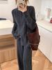 Conjunto de Duas Peças para Mulheres, Calça Wide Leg de Tricô com Zíper Duplo Estilo Coreano, Moda Casual Simples Versátil