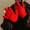 Luvas de Tela Sensível ao Toque Quentes de Novo Estilo Transfronteiriças para Mulheres, Luvas de Tricô Vermelhas de Ciclismo para Inverno, Natal e Ano Novo, Luvas Espessas para Estudantes, Fabricante