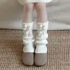 Nuevos Calcetines Holgados de Color Sólido de Moda Cálidos para Niñas, Estilo Coreano Engrosado, Calcetines Blancos Dulces hasta la Rodilla con Lazo