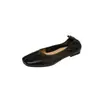 Zapatos de Abuela Sencillos de Cuero Suave de Corte Bajo Estilo Nuevo Otoño 2026 Cuero de Vaca Lavado Puntera Cuadrada Moda Zapatos Planos de Tres Colores
