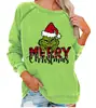 Sitio Independiente de Amazon Suéter con Capucha Redondo y Mangas de Cuerno Dibujo Animado Lindo Grinch Navideño para Mujer Comercio Exterior