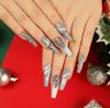 Uñas Portátiles de Navidad Copo de Nieve Amor Brillo Manicura Uñas Postizas Cortas Almendra Mariposa Uñas Largas Europeas y Americanas Venta al por Mayor