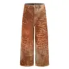 Calça jeans masculina com estampa de leopardo estilo deserto, lavagem punk desfiada tendência, corte reto largo solto