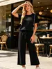 Conjunto de dos piezas para mujer estilo casual: Camiseta de Manga Corta con Cuello Redondo y Pantalones de Pierna Ancha con Cordón, Conjunto Versátil para Uso Diario, Hogar y Viajes al Trabajo