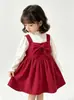 Vestido de Veludo Cotelê para Meninas Mai Li Outono e Inverno Novo Estilo Coreano Vestido de Princesa para Bebês Vestido Infantil