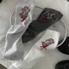 Calcetines de Estilo Coreano Ins Florales de Media Pantorrilla, Serie Gris Delgada de Primavera y Verano, Accesorios Románticos de Moño, Calcetines Florales Dulces