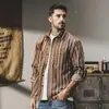 Camisa retro clásica a rayas de estilo americano para hombre, resistente, de manga larga, para primavera y otoño, chaqueta de camisa casual vintage británica, 2026