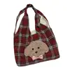Otoño e Invierno Nuevo Estilo Coreano Bordado Cachorro Lindo Cuadros Bolso de Hombro Casual Estudiante Clase Bolso de Mano