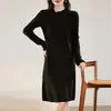 Vestido Tricotado 100% Lã Pura 2026 Outono Inicial Novo Elegante Versátil Moda Gola Redonda Redutor de Idade Vestido Atacado