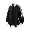 Cárdigan de moda de primavera retro americano con bloques de color y cuello alto, unisex, chaqueta deportiva simple y holgada