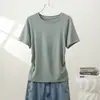 Camiseta de Manga Corta con Hombro Normal Estilo Europeo y Americano para Mujer Verano Diseño Adelgazante Cintura Fruncida Bodycon Top Base