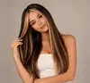 Nuevas pelucas transfronterizas para mujeres europeas y americanas, pelucas de moda para uso diario, pelucas de cabello largo liso con mechas, en stock al por mayor
