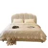Cama Estilo Cream Simples com Almofada de Polegar Tecido Veludo Francês Leiteiro Cama Quarto Principal Casa Cama Dupla com Armazenamento Cama de Casamento
