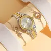 Reloj de Aleación para Mujer con Números Romanos de Lujo de Alta Gama, Set de Pulsera Redonda con Lazo y Carta de Amor