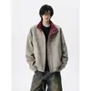 Chaqueta americana retro de cuero PU con teñido anudado, de moda para otoño, para hombre, con cuello alto, corte holgado y estilo versátil para el uso diario.