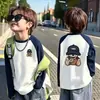 Camiseta de Manga Raglán para Niños, Bloques de Color, Algodón Puro, Manga Larga, Estilo Otoño, Moda Coreana, Corte Holgado, Ropa de Abrigo Elegante