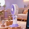 Ventilador de Mão Mini Portátil para Estudante com Três Velocidades Ajustáveis Desenho Animado Fofo Base de Suporte Ventilador de Mesa Recarregável