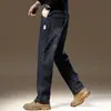 Jeans de Negocios Ligeros Retro para Hombre Otoño Invierno Nuevos Holgados Rectos Casuales con Forro de Terciopelo Espeso Pantalones para Hombre
