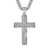 Colar Cruz de Aço Titânio Colar Luxo Leve Versátil Tendência Elemento Cruz Masculino Corrente Cubana Banhado a Ouro Personalidade Corrente de Clavícula Totalmente Diamantada