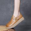 Venta de Liquidación de Tallas Agotadas por 99 Yuan: Zapatos de una sola pieza para mujer, punta redonda, con hebilla, corte profundo, de cuero de vaca de primera capa, estilo Birkenstock, suela gruesa, plataforma, para tallas pequeñas.
