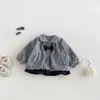 Conjunto de Duas Peças Dianxi para Bebês e Crianças Pequenas: Jaqueta Xadrez Espessa com Forro de Fleece Estilo Coreano para Meninas, Calça Jeans Flare com Laço para Inverno