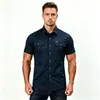 E-commerce Transfronteiriço Verão 2026 Masculino Camisa com Gola Lapela Botões Versátil Fashion Cor Sólida Corte Relaxado Manga Curta
