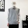 Colete de Tricô Novo Estilo Coreano Outono e Inverno 2025 Design Moderno Estilo com Cordão e Buracos Colete Cinza Solto