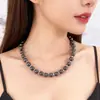 Collar de Plata con Perlas Negras de Imitación de Nuevo Estilo Transfronterizo, Cadena para Clavícula Hecha a Mano con Perlas, Moda con Personalidad Dulce y Fresca