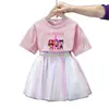 Conjunto de Vestido de Manga Corta de Chicas Cazadoras de Demonios Kpop Estilo Verano Moda Vestido de Tul de Princesa Falda de Dos Piezas para Niñas Jóvenes