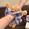 Faixa de Cabelo Fofa de Urso de Pelúcia para Crianças, Prendedor de Cabelo Xadrez para Coque, Acessório de Cabelo com Alta Elasticidade