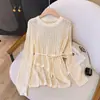 Top de Punto Croché Irregular Hueco, Estilo Relajado, Delgado, para Aire Acondicionado, Primavera/Otoño 2026 para Mujer, Cuello Redondo, Moderno