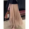 Saia Longa Plissada de Renda de Alta Qualidade para Mulheres Nova Coleção Primavera/Verão 2026 Cintura Alta Efeito Emagrecedor Elegante Versátil Corte Evasê