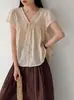 Flor de Naranjo Verano Nuevo Dulce y Elegante Cuello en V Estilo Hada Blusa Cómoda Adelgazante Versátil Top 37052