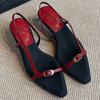 Sandalias de Punta Fina de Estilo Minimalista Francés con Tacón Pequeño para Mujer, Tacones Altos de Hebilla de Una Línea Modernos y Elegantes, Sandalias Versátiles