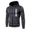 Suéter casual com capuz estampado para homens outono e inverno com forro de fleece com zíper pullover moletom com capuz em estoque