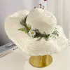 Sombrero de paja con ala ancha y tiras para mujer, estilo coreano, transpirable, para verano, playa, vacaciones, pescador