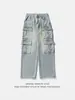 Jeans de Estilo Ropa de Trabajo con Múltiples Bolsillos para Hombre, Lavado Vintage, Pantalones Casuales Japoneses, Pantalones Largos Modernos de Corte Holgado
