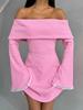Vestido de Malha com Renda, Acinturado, Sexy, Ombro a Ombro, Manga Sino, Moda Francesa, Saia para Mulheres, Cruzamento Europeu e Americano 2024