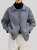 Cardigan de Lã 100% Tricotado à Mão com Cor Contrastante Iceland Blue Iceland'650G de Alto Peso para Mulheres