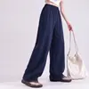 Calça de Pijama 100% Algodão Feminina Calça Longa Verão Casual Cor Sólida Cintura Alta Calça de Perna Larga Emagrecedora Estilo Preguiçoso Calça de Casa Feminina Preta
