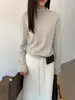 Suéter Básico de Punto Fino de Manga Larga con Cuello Medio Enrollado de Color Puro para Mujer Tg Otoño 2025 Nuevo 25639