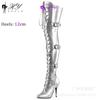 Botas Altas de Mujer 12cm Hebilla Nebulosa Correa Punta Fina Tacón Delgado Hasta la Rodilla Sexy Nightclub Pole Dance Tacones Altos Talla Grande 46